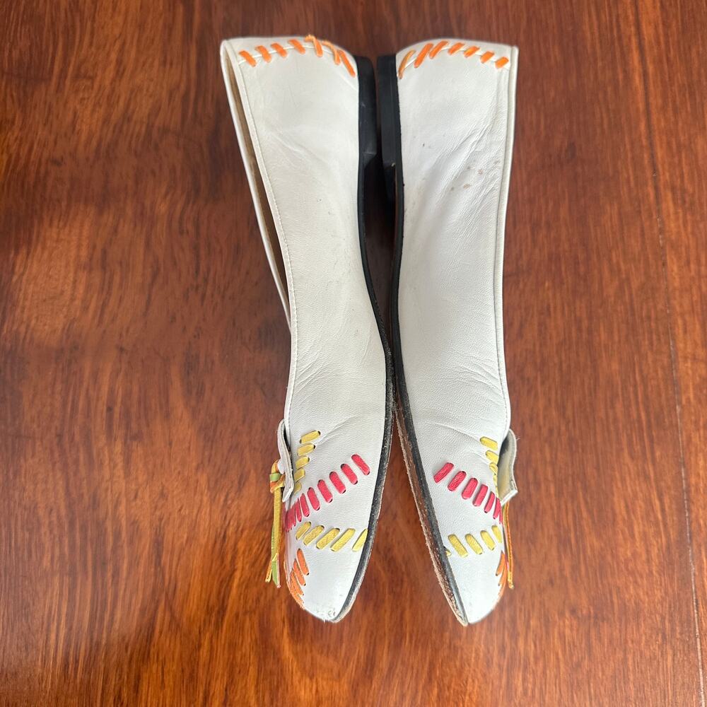 Vintage 80s 37.5 STUART WEITZMAN Multicolor White Western Woven Leather Loafers - Picture 4 of 8
